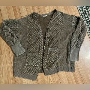 easel Cable Knit Cardigan - Brown